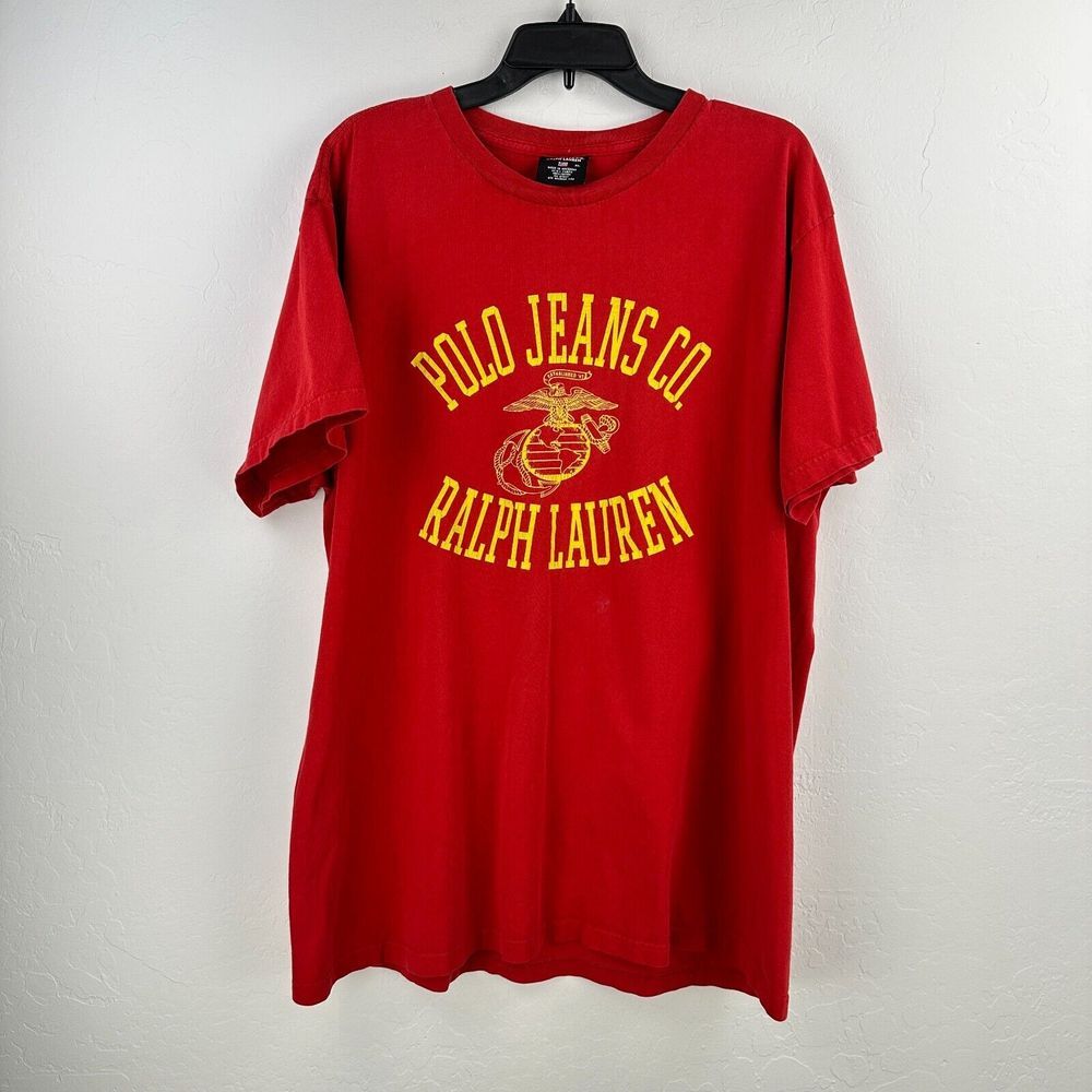 Vintage Polo Jeans Co. Ralph Lauren Tshirt Men XL Red Yellow Cotton Short Sleeve